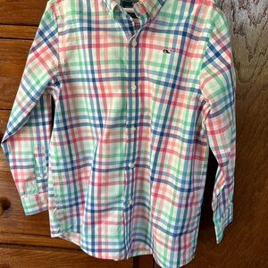Boys VINEYARD VINES Whale gingham long sleeve button down shirt Sz 7 Like New